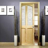 Single Pocket Rio Clear Pine Door with Clear Etched Crystal Rose Glass