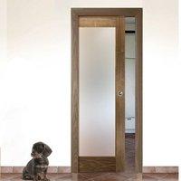 Single Pocket Porto Glazed Walnut Door with Frosted Safety Glass and Fully Varnish Finish