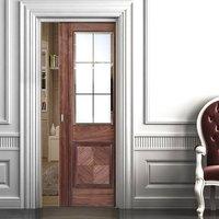 Single Pocket Valencia Walnut Door with Lacquer Finishing and Frosted Safety Glass with Clear Bevel Edges