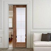 Single Pocket Seville Walnut Door with Frosted Glass including Clear Brilliant Cut Bevel Edges - Fully Pre-finished