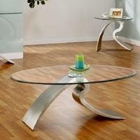 Signature Glass Coffee Table In Clear With Satin Plated Base
