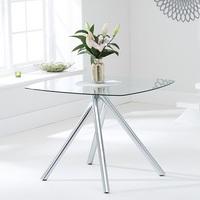 Sinio Glass Dining Table Square In Clear With Chrome Legs