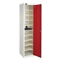 SINGLE DOOR 10 SHELF STORE LOCKER WHITE BODY/RED DOOR