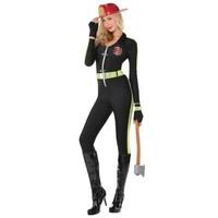 Size 10-12 Ladies Firefighter Hot Fire Rescue Service Cat Suit All in One Halloween Fancy Dress Costume