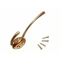 Single Hat and Coat Robe Hanger Clothes Hook Polished Brass + Screws ( pack 3 )