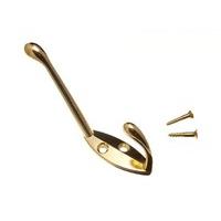 Single Hat and Robe Coat Hanger Clothes Hook Brass Plated + Screws ( pack of 10 )
