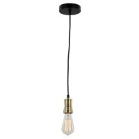 Single Black Wire Pendant Light Fitting with Antique Brass Bulb Holder