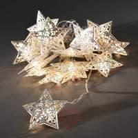 Silver metal star LED string lights, 16-piece