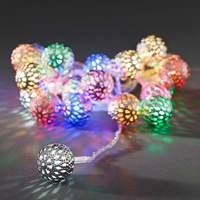 Silver metal ball LED string lights multicoloured