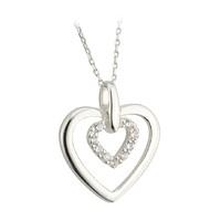 Silver cubic zirconia double heart pendant