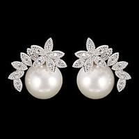 Silver Alloy Cubic Zirconia Wedding Earrings With Imitation Pearl