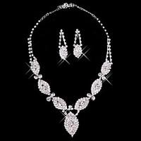 Silver Rhinestone Two Piece Ladies\' Dazzling Leaves Wedding Jewelry Set (45 cm)