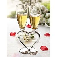 Silver Plated Interlocking Heart Stems with Glass Flutes