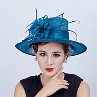 Sinamay Feather Flowers Derby Hat Fascinators Wedding Church Hat for Women