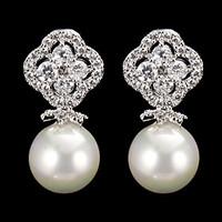 Silver Alloy Cubic Zirconia Wedding Earrings With Imitation Pearl