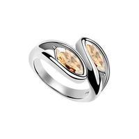 Silver/Amber Beautifully Curved Golden Cubic Zirconia Ring, Choose Size