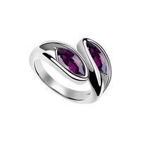 Silver/Purple Beautifully Curved Red Cubic Zirconia Ring, Choose Size