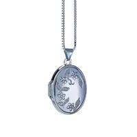 Silver engraved oval flower locket