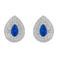 silver blue and white cubic zirconia pear shaped stud earrings
