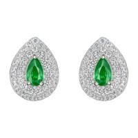 silver green and white cubic zirconia pear shaped stud earrings