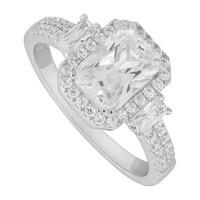 Silver cubic zirconia rectangular cluster ring