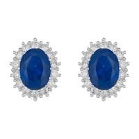 Silver blue and white cubic zirconia oval cluster earrings