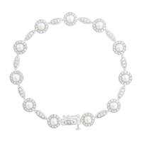 Silver freshwater cultured pearl and cubic zirconia cluster bracelet