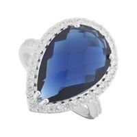 Silver blue and white cubic zirconia ring