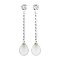 Silver freshwater cultured pearl and cubic zirconia drop earrings