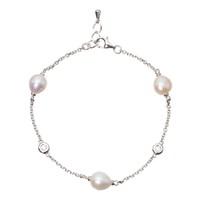 Silver freshwater cultured pearl and cubic zirconia bracelet