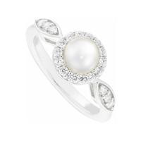Silver freshwater cultured pearl and cubic zirconia cluster ring