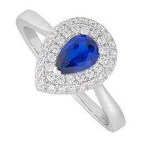 Silver blue and white cubic zirconia pear-shaped ring