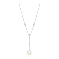 Silver freshwater cultured pearl and cubic zirconia drop pendant