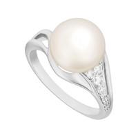 Silver freshwater cultured pearl and cubic zirconia ring