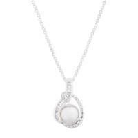 Silver freshwater cultured pearl and cubic zirconia swirl pendant