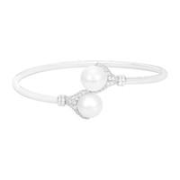 Silver freshwater cultured pearl and cubic zirconia-set bangle