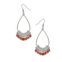 Silver & Coral Beaded Teardrop Earrings