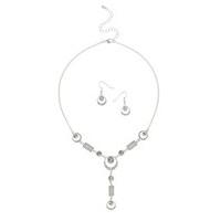 Silver Glitter Drop Down Necklace & Earrings Set
