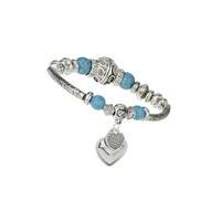 silver aqua stone double heart charm bracelet