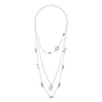 Silver & Aqua Bead & Leaf Layered Chain Necklace