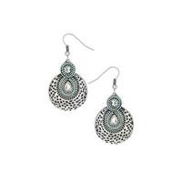 Silver & Aqua Embossed Disc Earrings