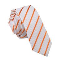 single stripe white orange skinny tie