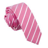single stripe hot pink white skinny tie
