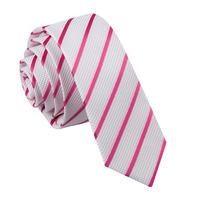 Single Stripe White & Hot Pink Skinny Tie