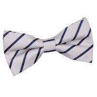 Single Stripe Silver & Navy Pre-Tied Bow Tie