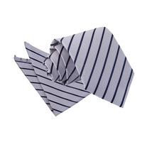 Single Stripe Silver & Navy Tie 2 pc. Set