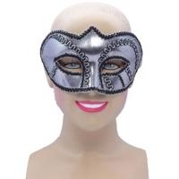 Silver Eye Mask With Black Beaded Trim
