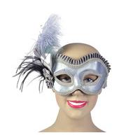 Silver Eye Mask With Side Feathers