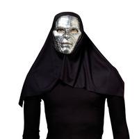 silver robot mask black hood