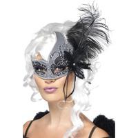 Silver & Black Ladies Masquerade Dark Angel Eye Mask